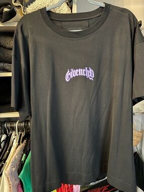 Givenchy Black Short-Sleeve Tee with Purple Chest Logo